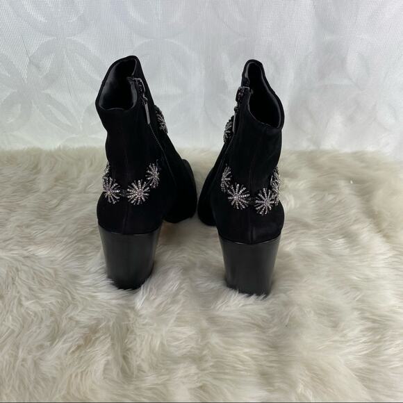 Schutz Teia Embellished Harness Suede Black Ankle Boots Size 6.5 - Picture 12 of 16